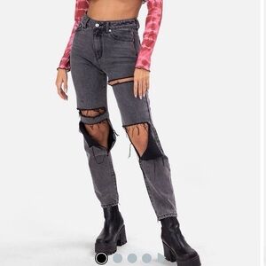 Womens 90's Adika Distressed Destroyed Ripped Jeans Faded Black Size Medium